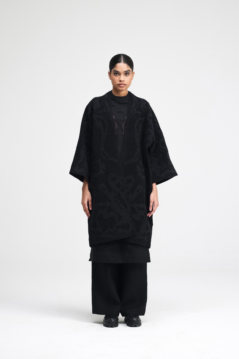 Jiri Embroidered Chenille Overlay linen by Turn Black in black color for women Worldwide