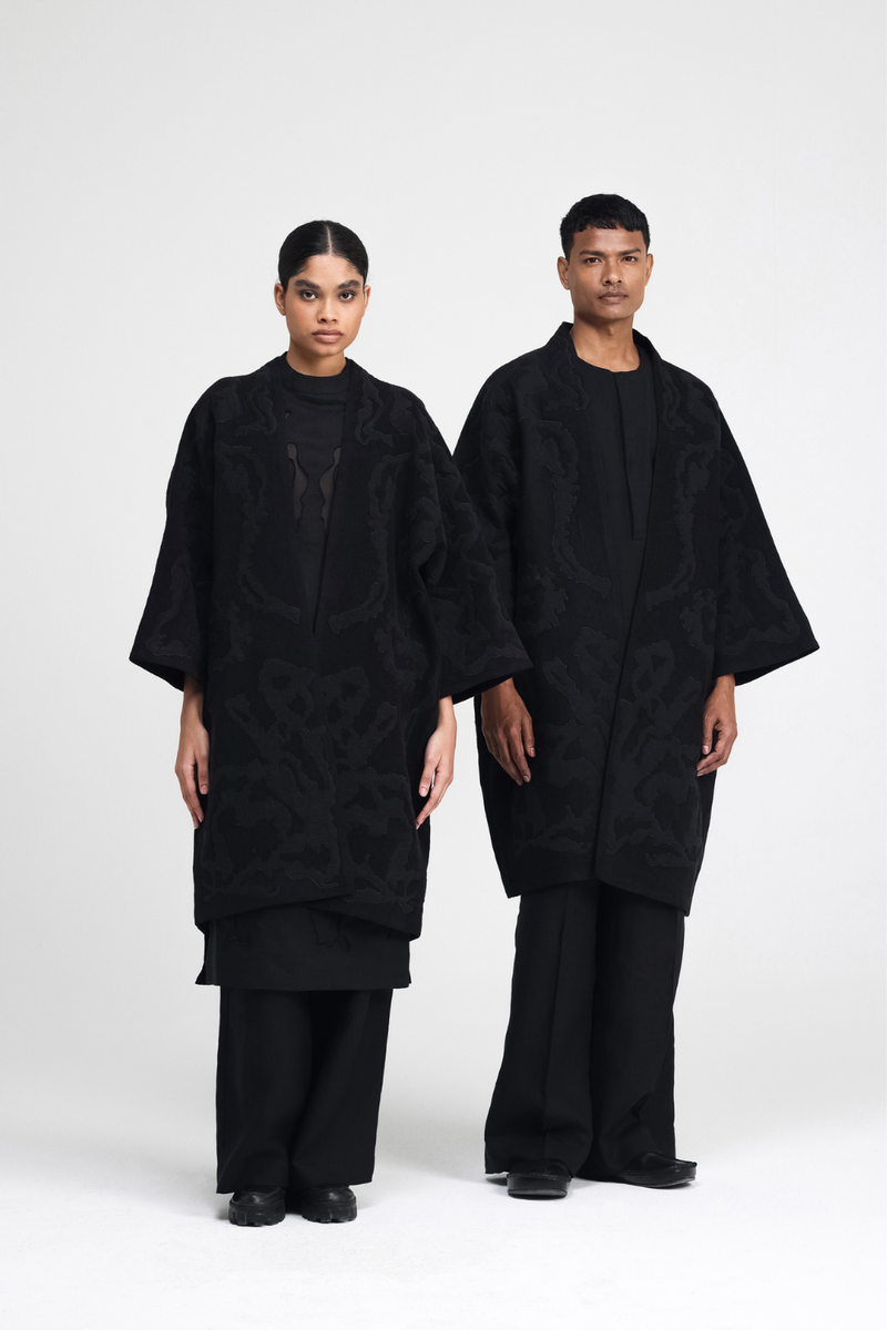 Jiri Embroidered Chenille Overlay linen by Turn Black in black color for women Worldwide