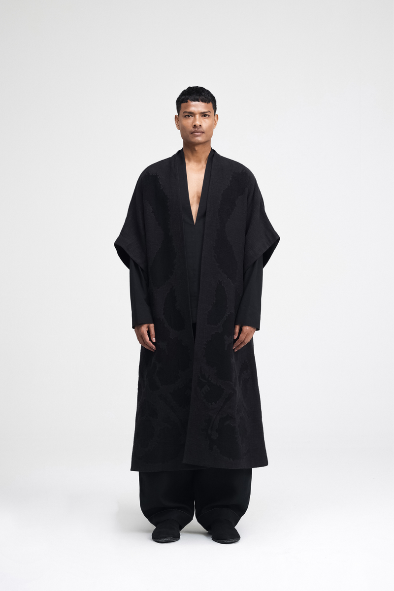 Calla Embroidered Overlay linen by Turn Black in black color for women Worldwide