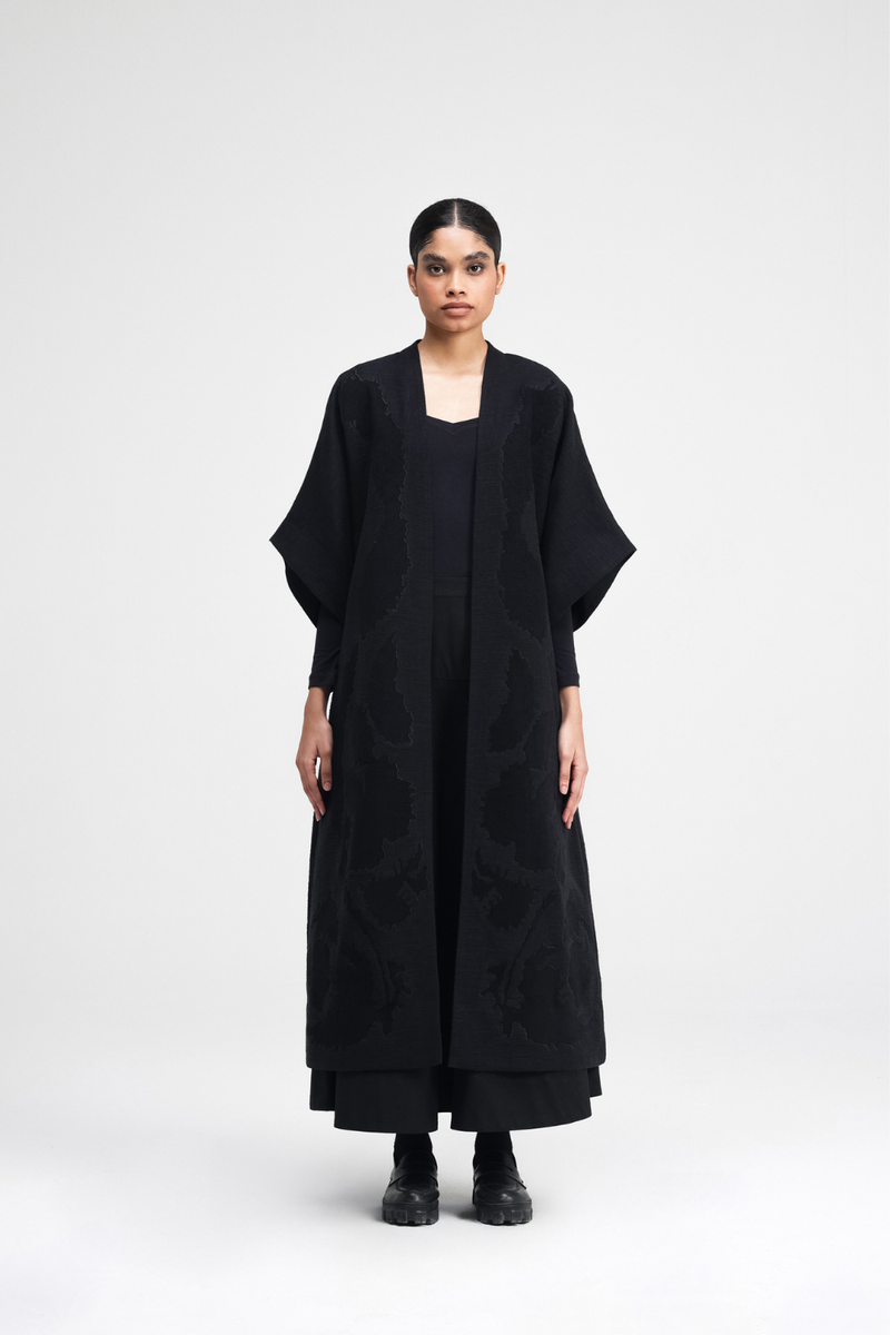 Calla Embroidered Overlay linen by Turn Black in black color for women Worldwide