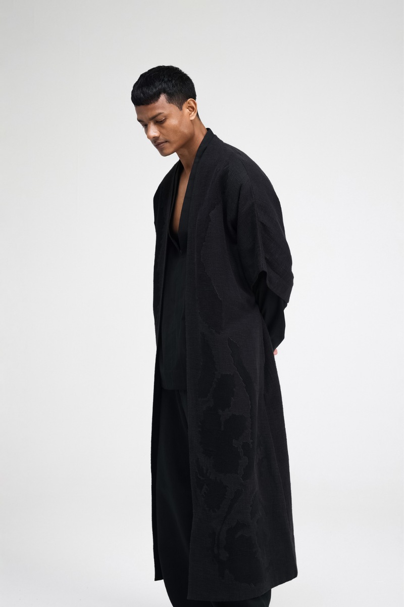 Calla Embroidered Overlay linen by Turn Black in black color for women Worldwide