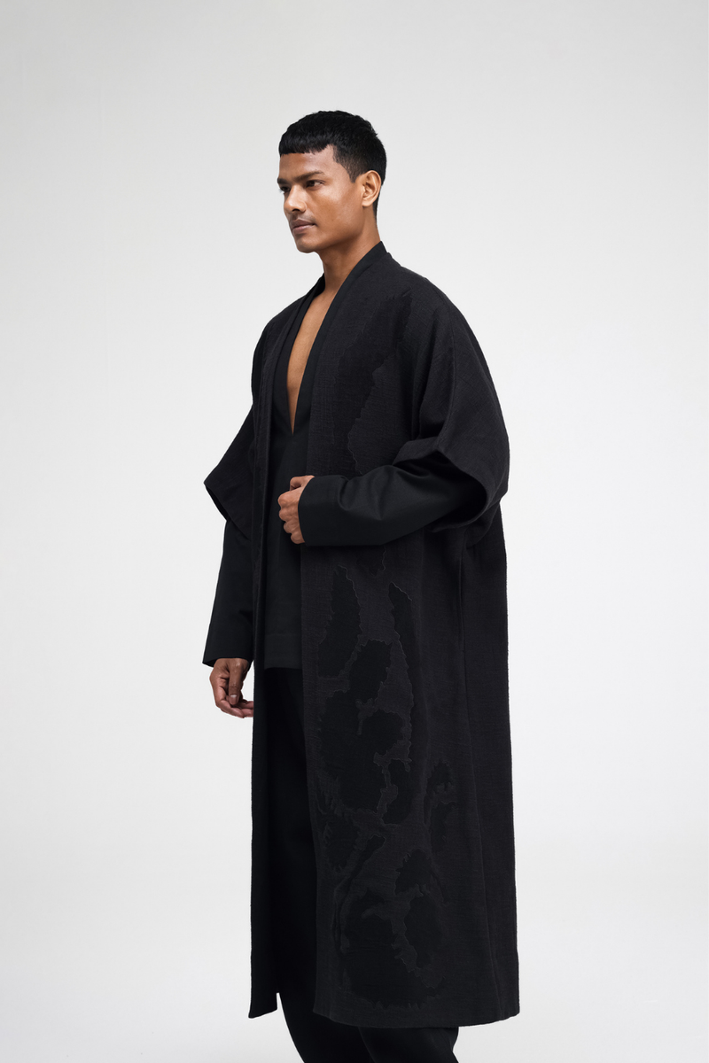 Calla Embroidered Overlay linen by Turn Black in black color for women Worldwide