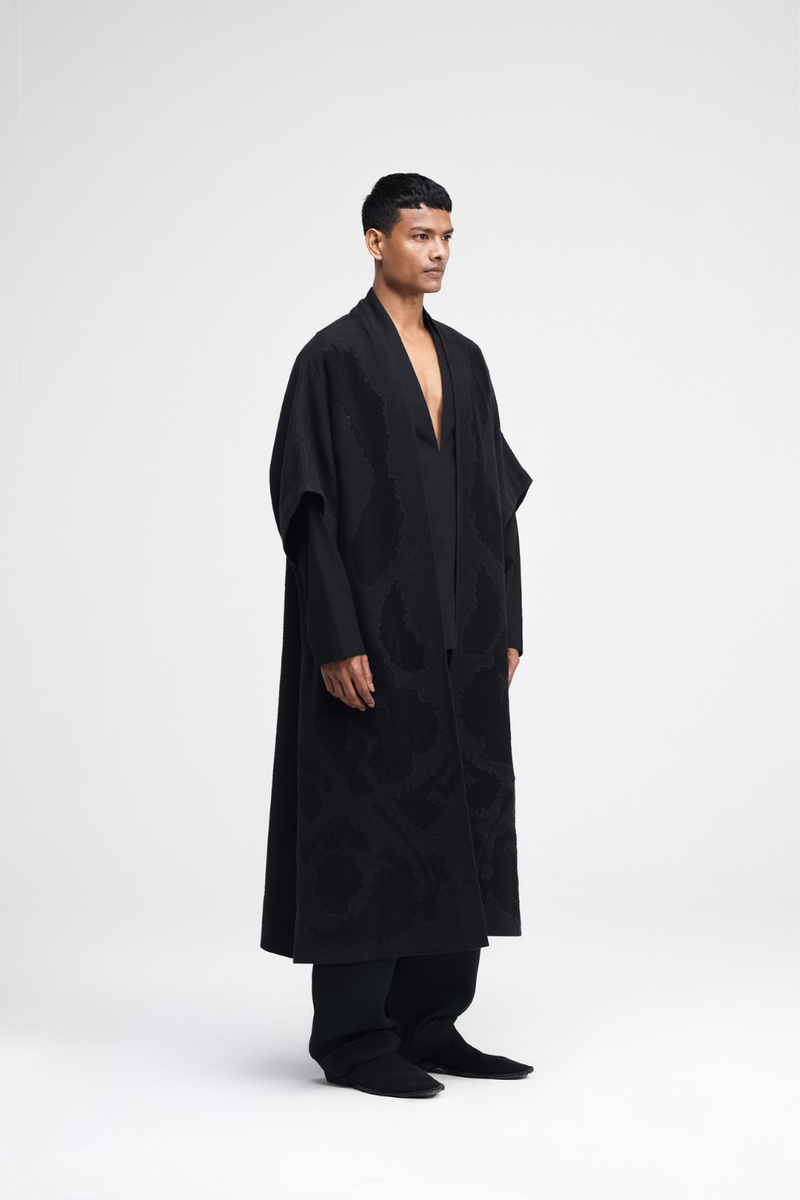 Calla Embroidered Overlay linen by Turn Black in black color for women Worldwide