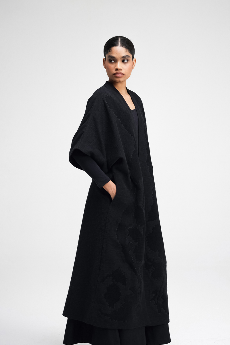 Calla Embroidered Overlay linen by Turn Black in black color for women Worldwide