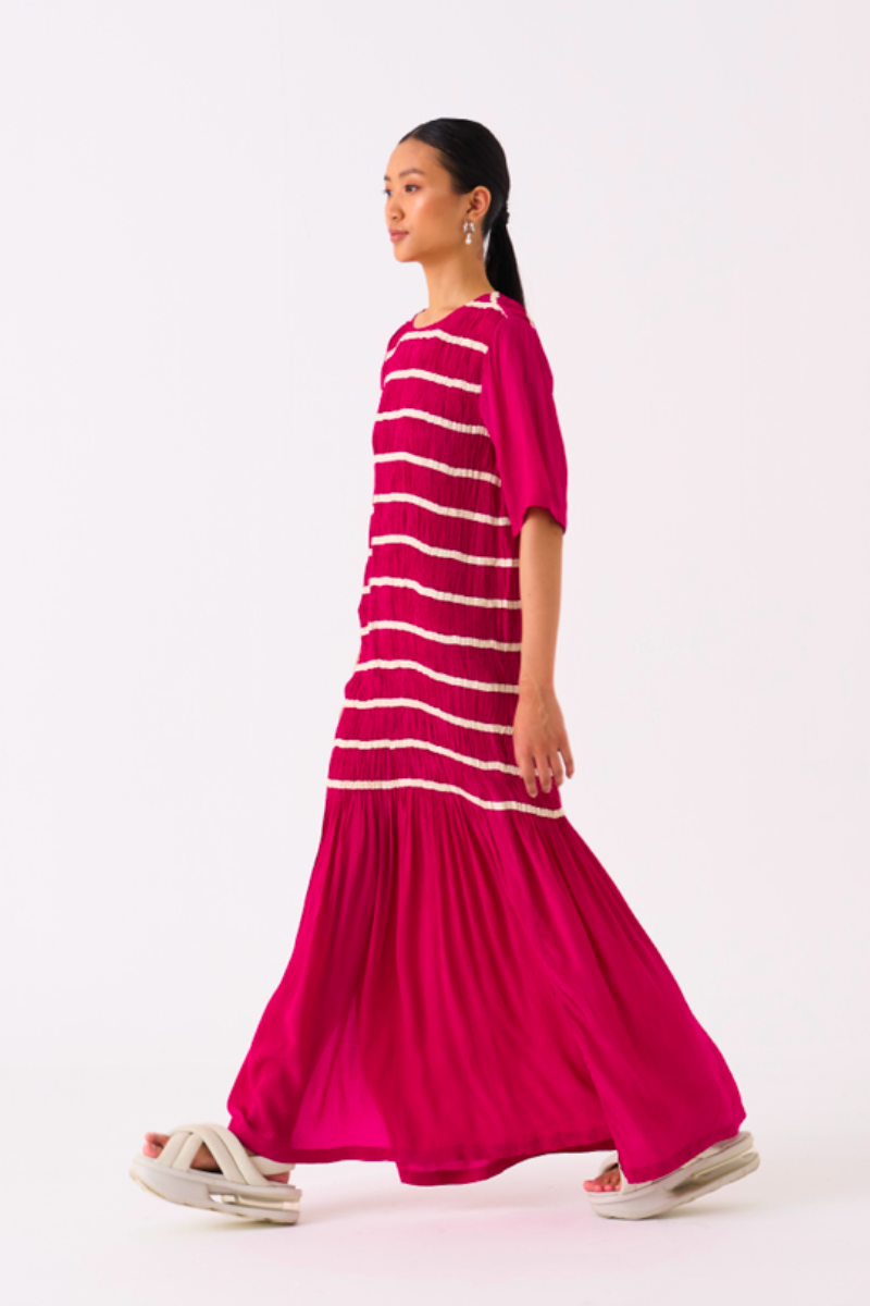 SHIRRING DRESS-FUSCHIA by THREE for women Worldwide