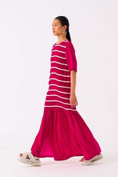 SHIRRING DRESS-FUSCHIA