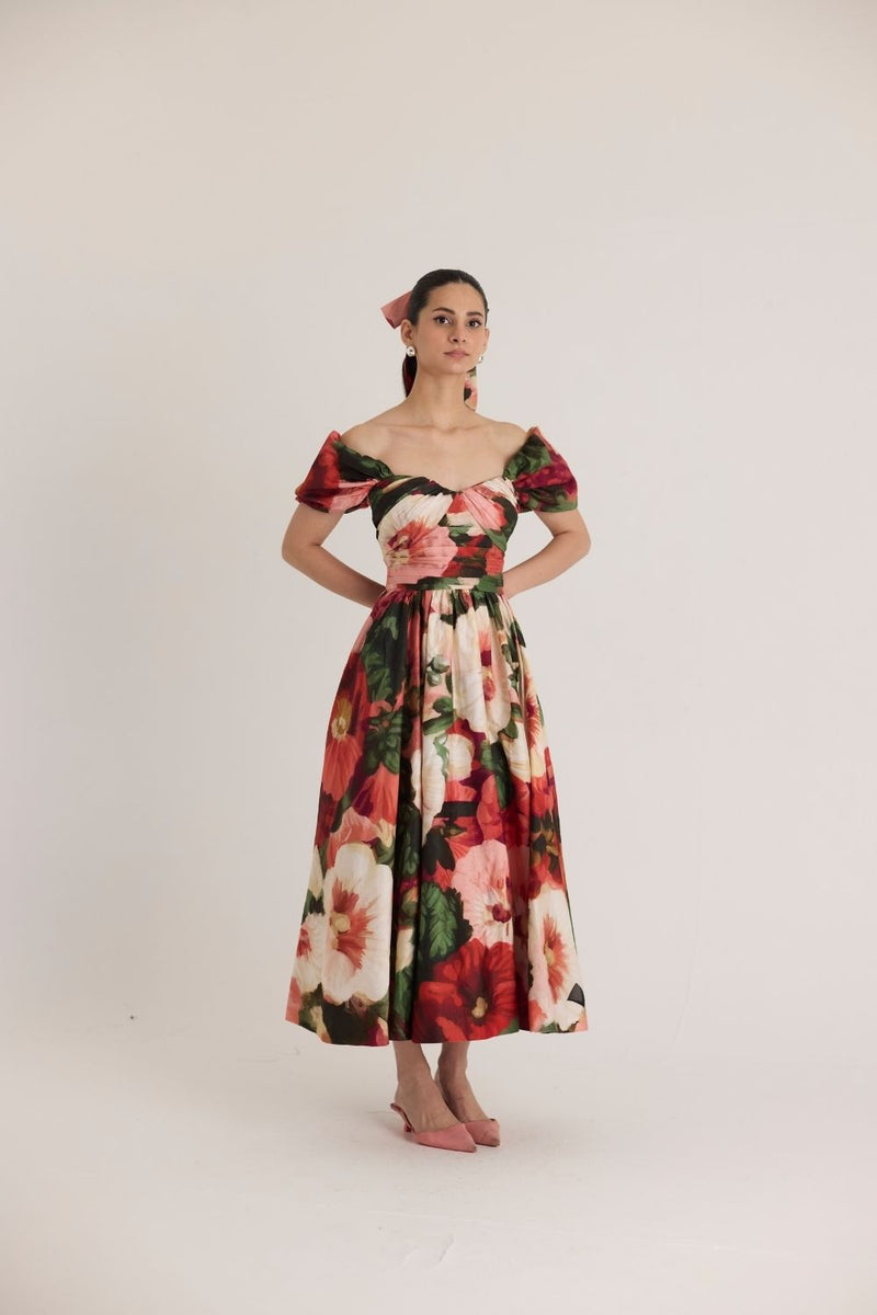 SCARLETT PUFF SLEEVE DRESS satin by Yam in multi color for women Worldwide