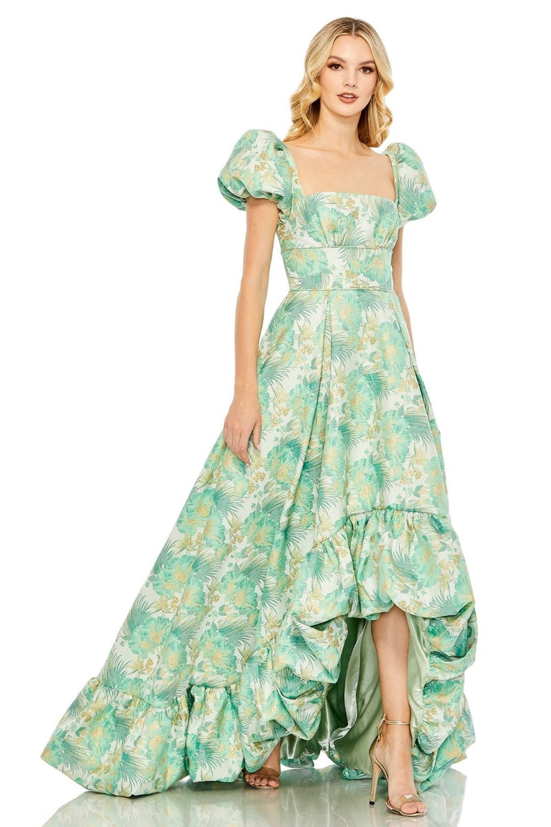 MD-68276 Asymmetric Brocade Dress-Green by Mac Duggal in green color for women Worldwide