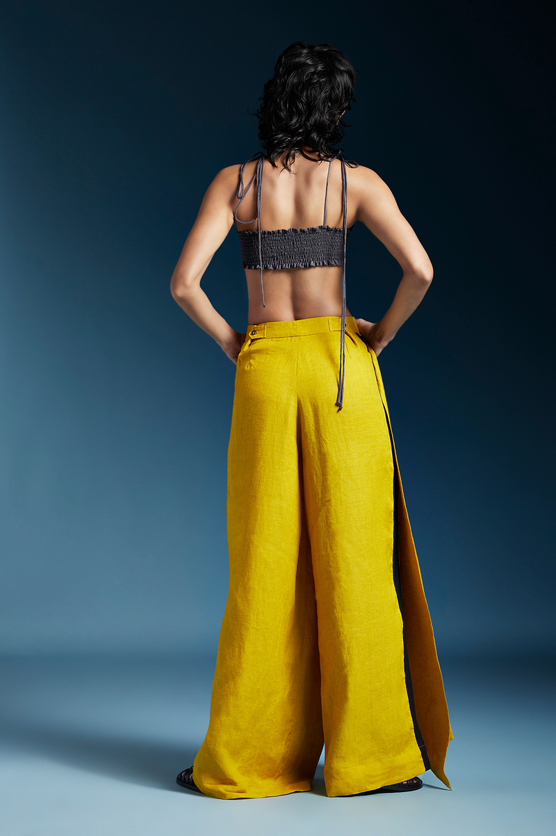 Elle Trousers-Mustard by Chola in mustard color for women Worldwide