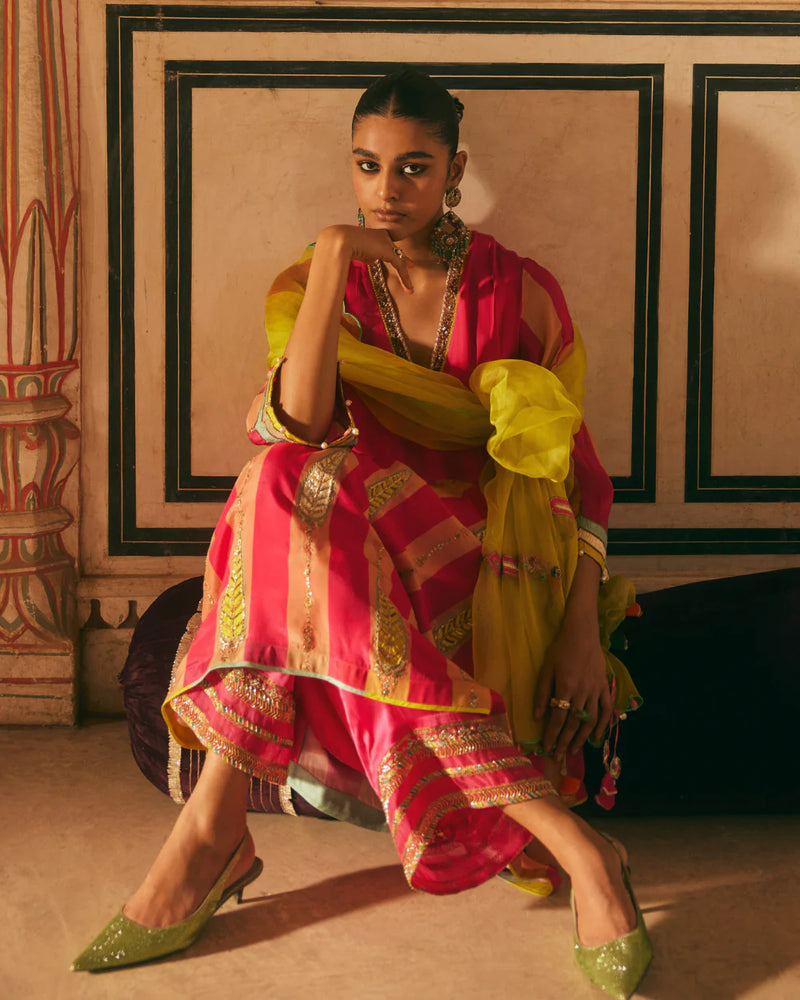 Khel Pink And Nude Pintuck Kurta Set mul by Rajiramniq in multi color for women Worldwide