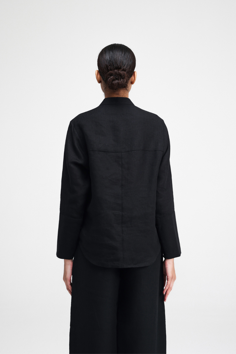 Sarna Hand Embroidered Shirt linen by Turn Black in black color for women Worldwide