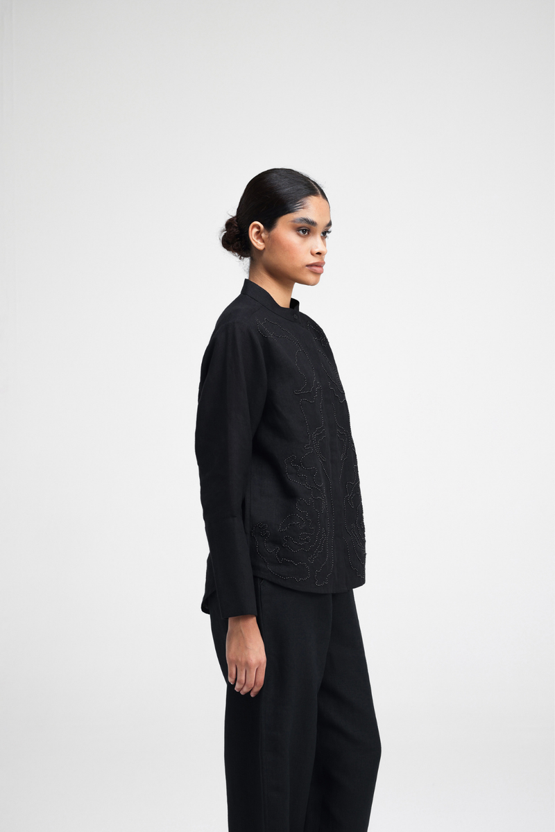 Sarna Hand Embroidered Shirt linen by Turn Black in black color for women Worldwide