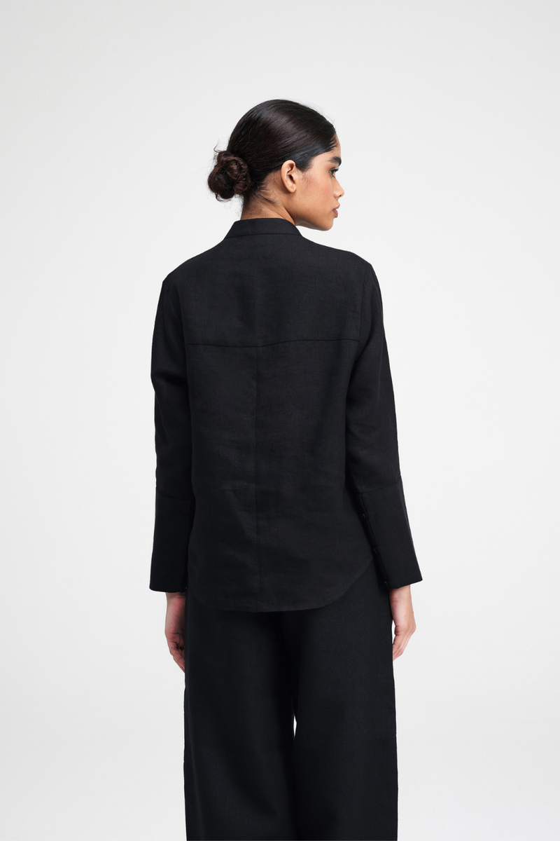 Sarna Hand Embroidered Shirt linen by Turn Black in black color for women Worldwide