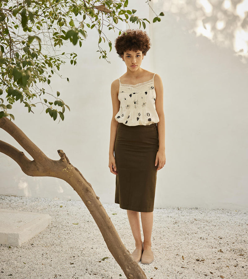 Olive pencil skirt Skirts by Khara Kapas in green for women Worldwide