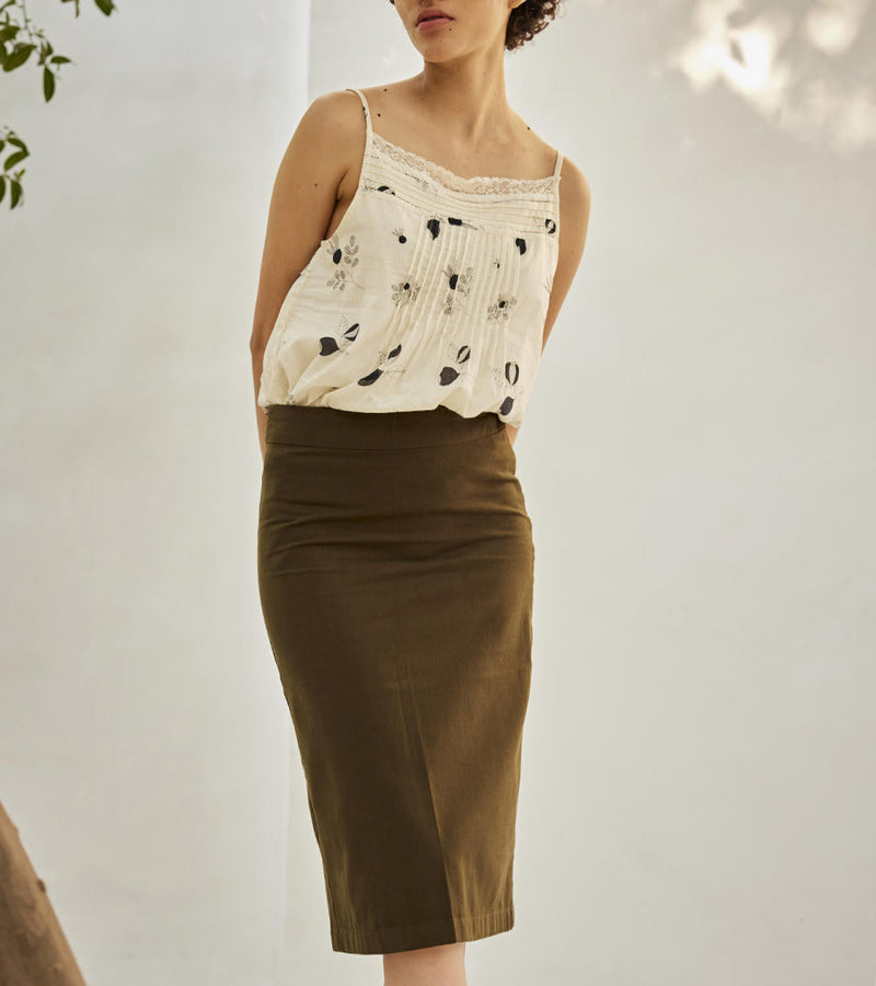 Olive pencil skirt Skirts by Khara Kapas in green for women Worldwide