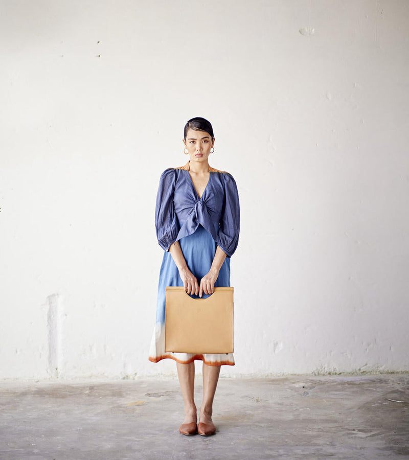 Hop Scotch Dress cotton Dresses by Khara Kapas in blue for women Worldwide