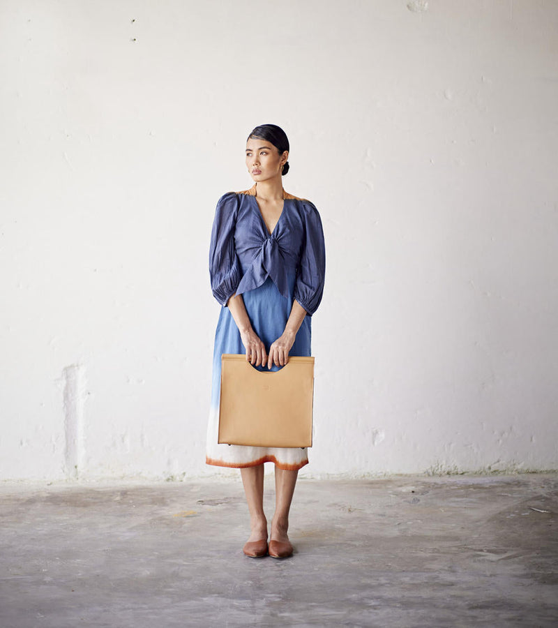 Hop Scotch Dress cotton Dresses by Khara Kapas in blue for women Worldwide