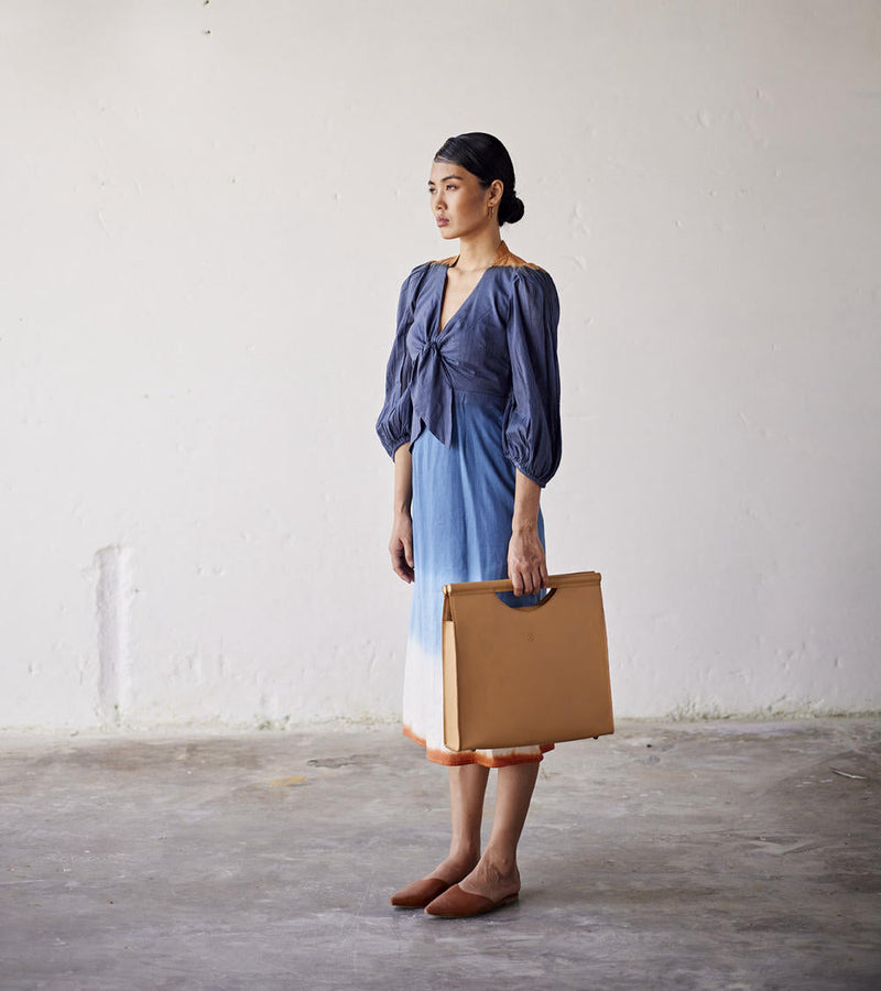 Hop Scotch Dress cotton Dresses by Khara Kapas in blue for women Worldwide