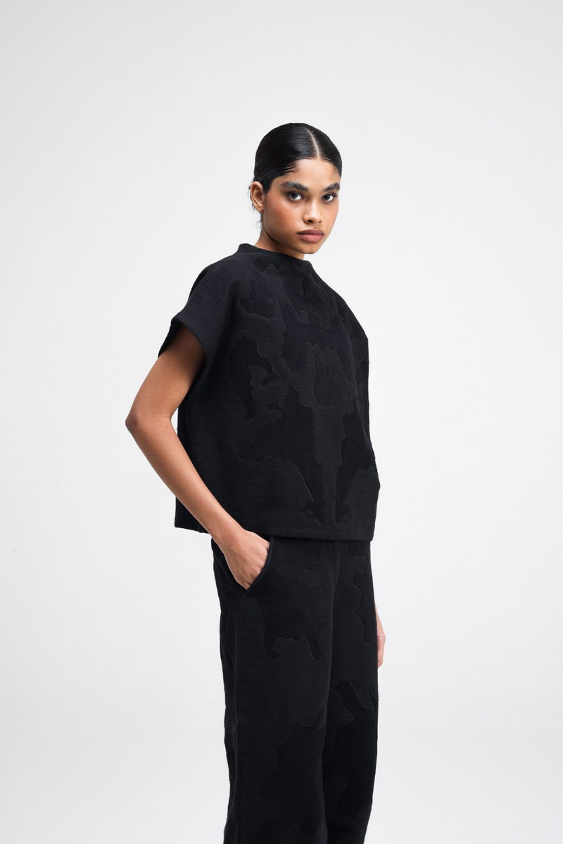 Dara Embroidered Top linen by Turn Black in black color for women Worldwide