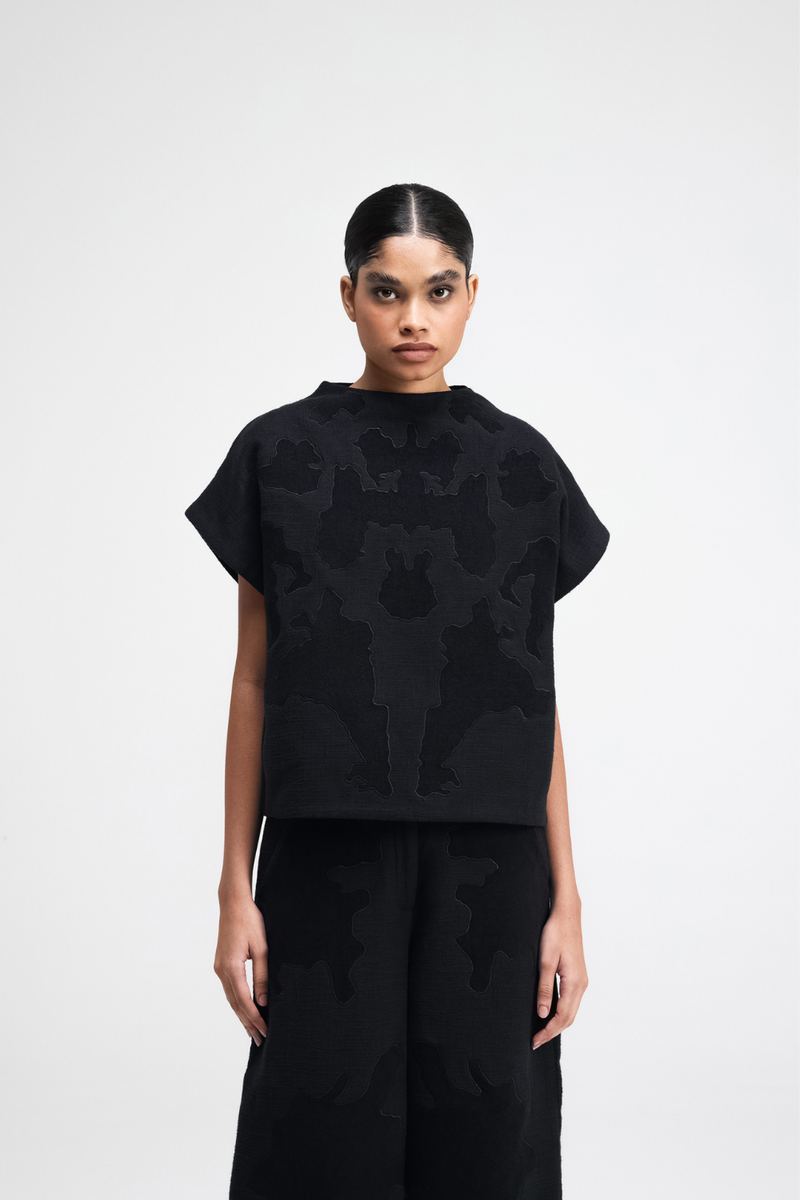 Dara Embroidered Top linen by Turn Black in black color for women Worldwide