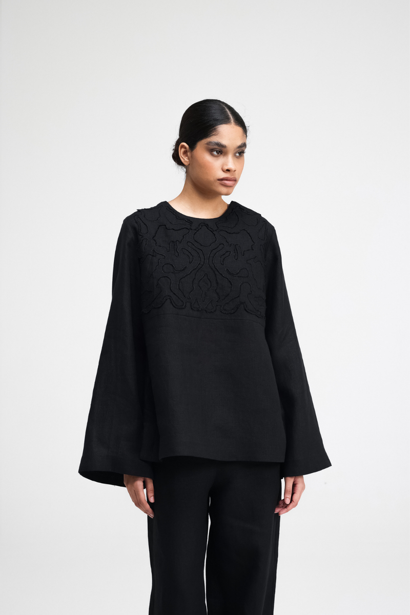 Tami Hand-Embroidered Top by Turn Black in black color for women Worldwide