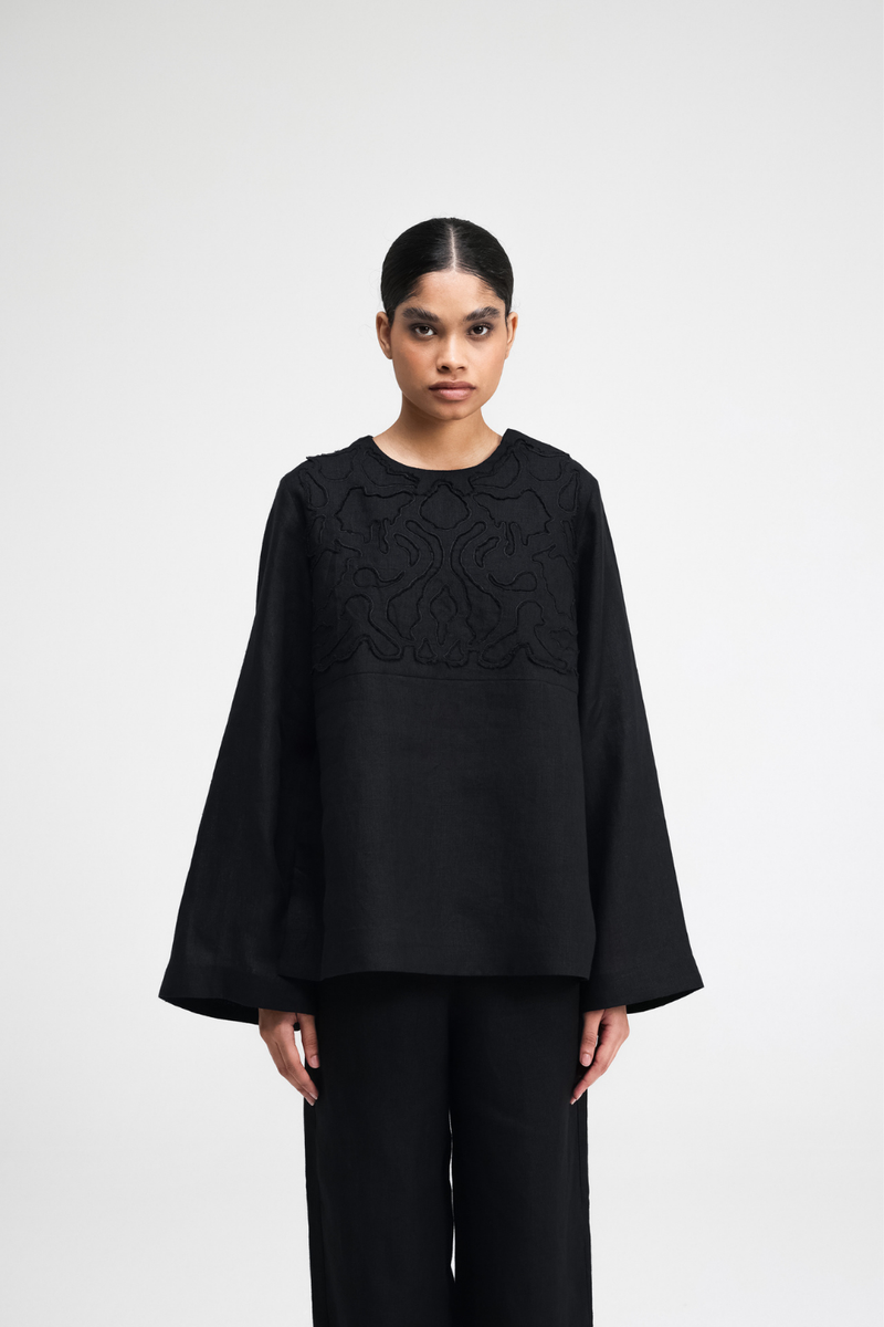 Tami Hand-Embroidered Top by Turn Black in black color for women Worldwide