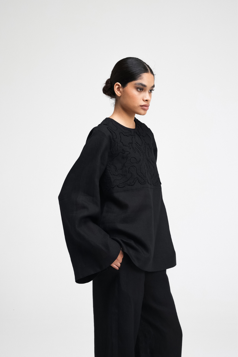 Tami Hand-Embroidered Top by Turn Black in black color for women Worldwide