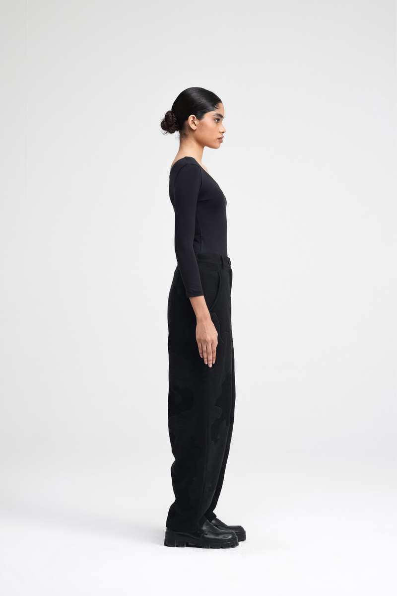 Plume Embroidered Pants linen by Turn Black in black color for women Worldwide
