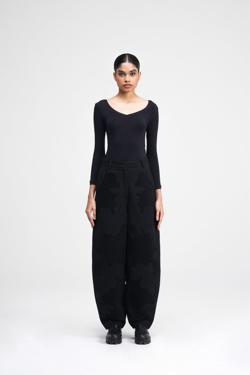 Plume Embroidered Pants linen by Turn Black in black color for women Worldwide