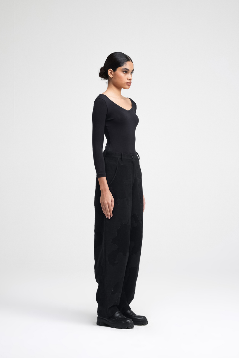 Plume Embroidered Pants linen by Turn Black in black color for women Worldwide