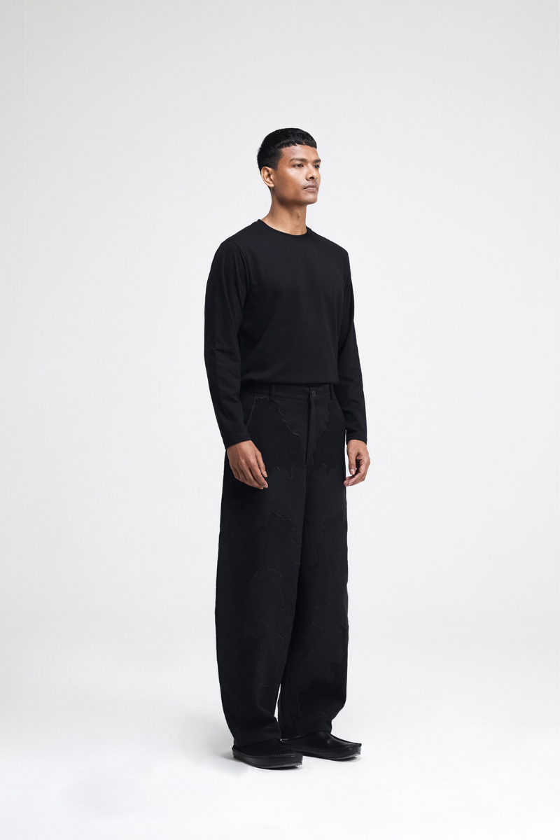 Pon Hand-Embroidered Pants linen by Turn Black in black color for men Worldwide