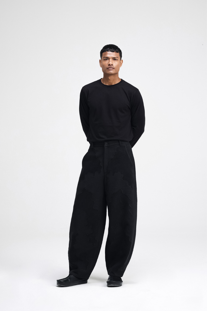 Pon Hand-Embroidered Pants linen by Turn Black in black color for men Worldwide
