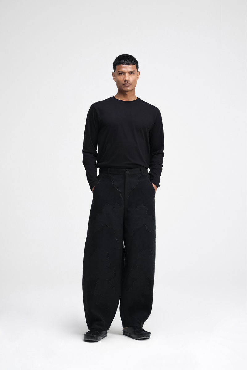 Pon Hand-Embroidered Pants linen by Turn Black in black color for men Worldwide