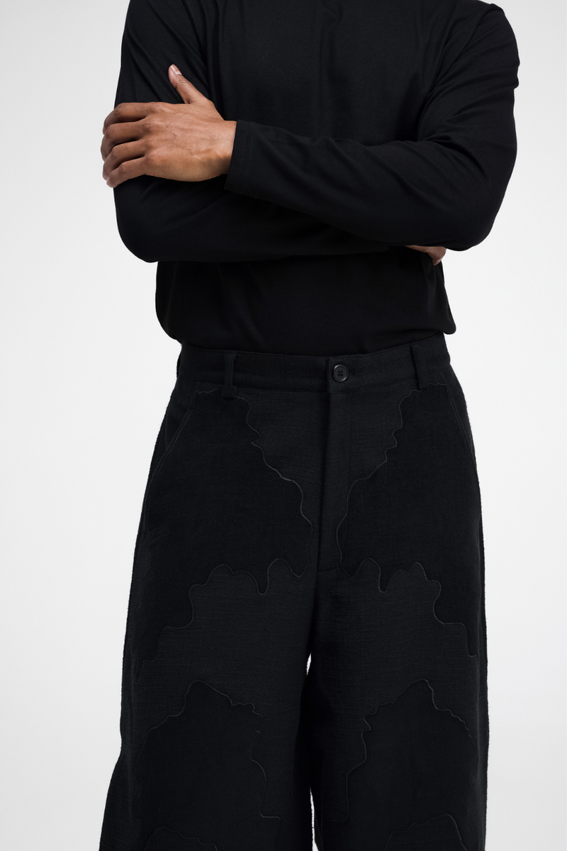 Pon Hand-Embroidered Pants linen by Turn Black in black color for men Worldwide