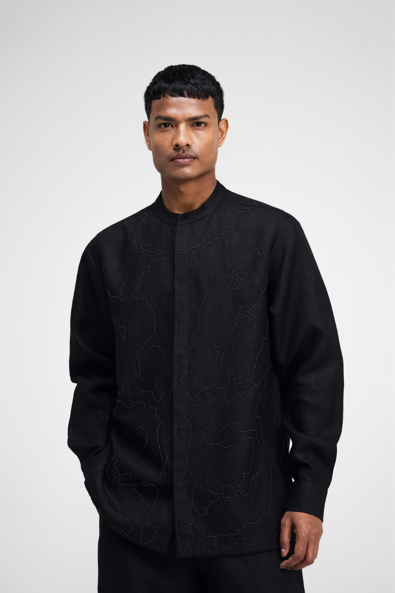 Serin Hand-Embroidered Shirt by Turn Black in black color for men Worldwide