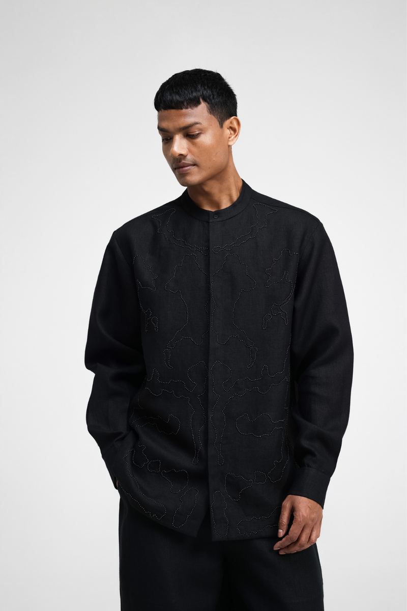 Serin Hand-Embroidered Shirt by Turn Black in black color for men Worldwide