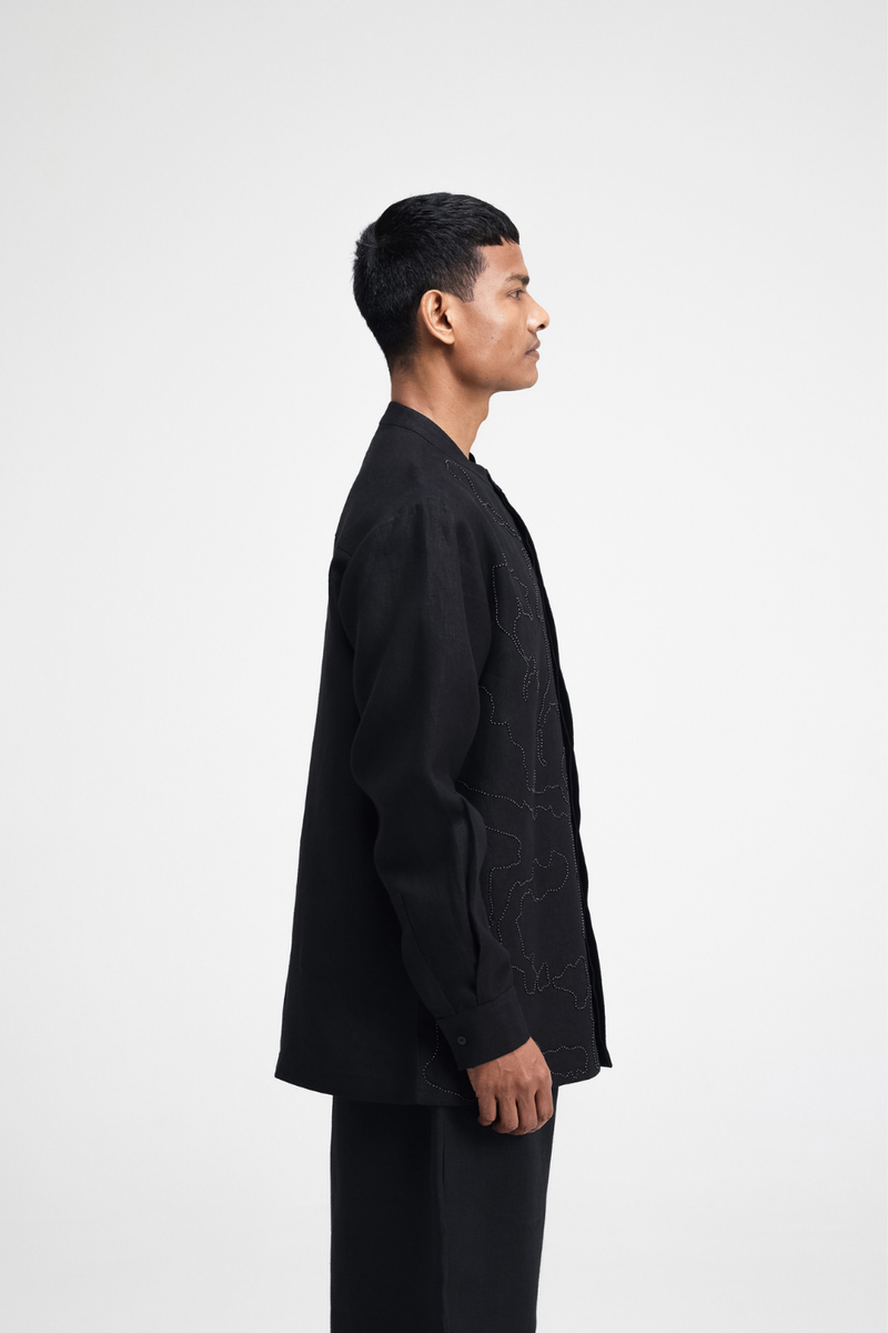 Serin Hand-Embroidered Shirt by Turn Black in black color for men Worldwide