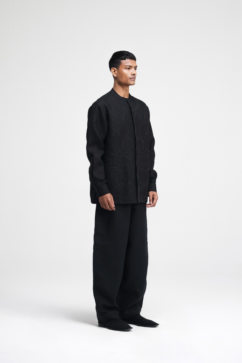 Serin Hand-Embroidered Shirt by Turn Black in black color for men Worldwide