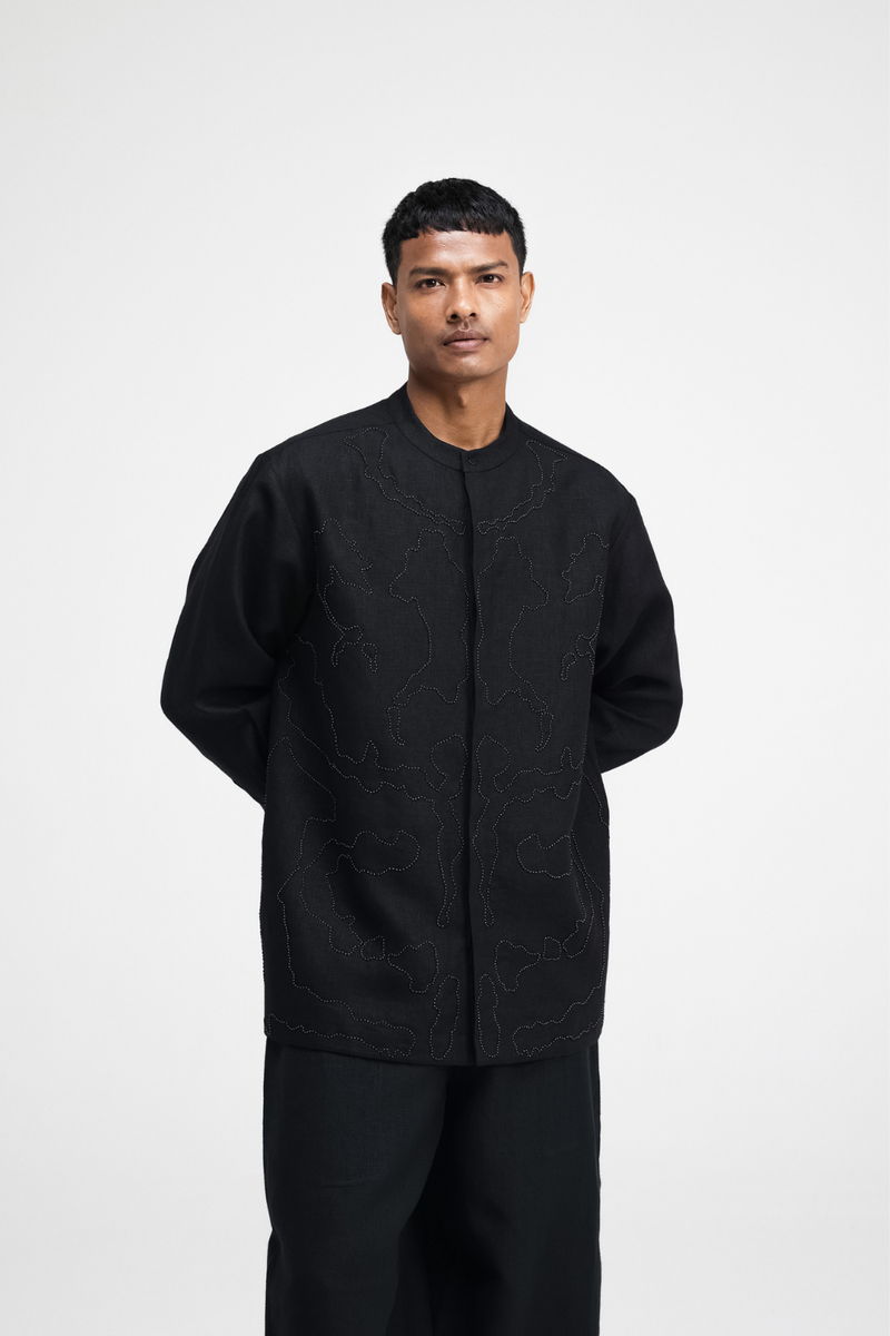 Serin Hand-Embroidered Shirt by Turn Black in black color for men Worldwide