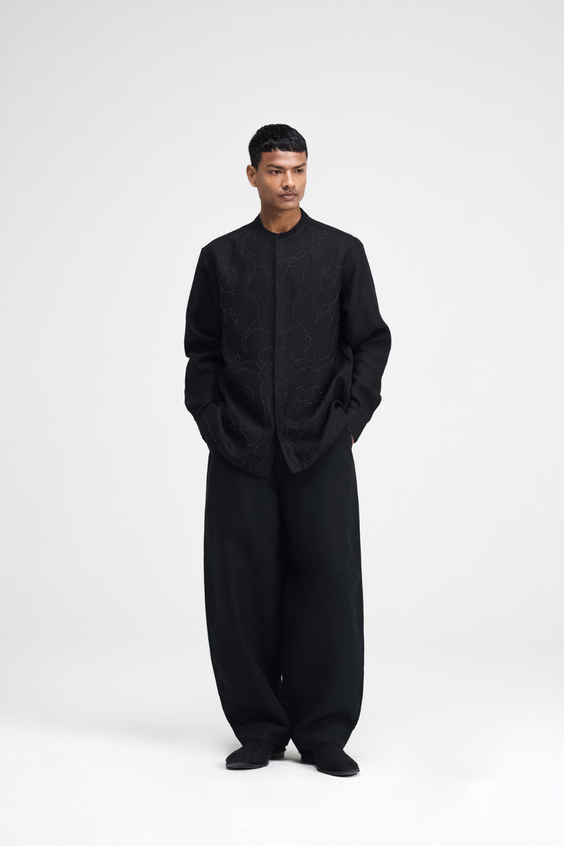 Serin Hand-Embroidered Shirt by Turn Black in black color for men Worldwide