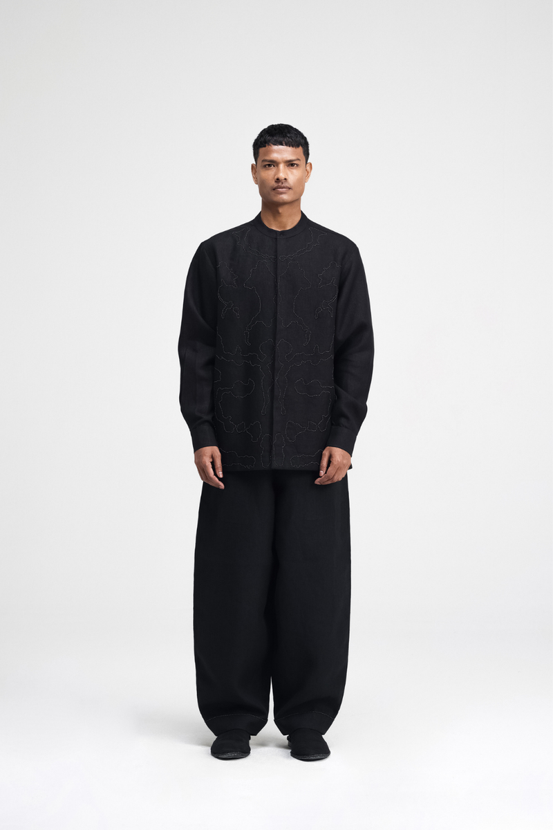 Serin Hand-Embroidered Shirt by Turn Black in black color for men Worldwide