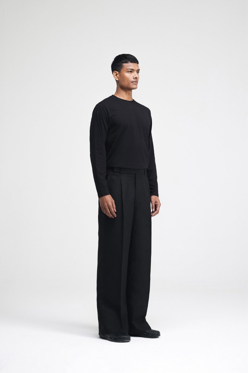 Dami Pants linen by Turn Black in black color for men Worldwide