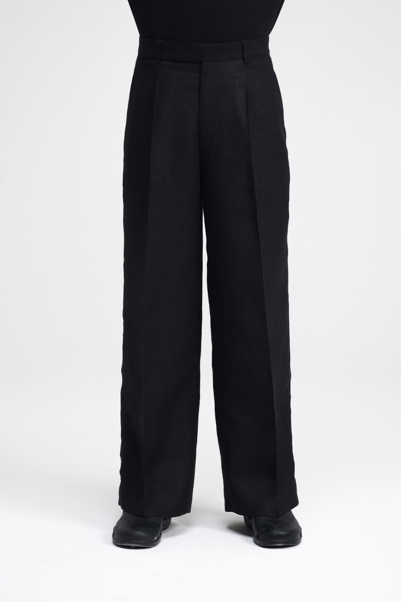 Dami Pants linen by Turn Black in black color for men Worldwide