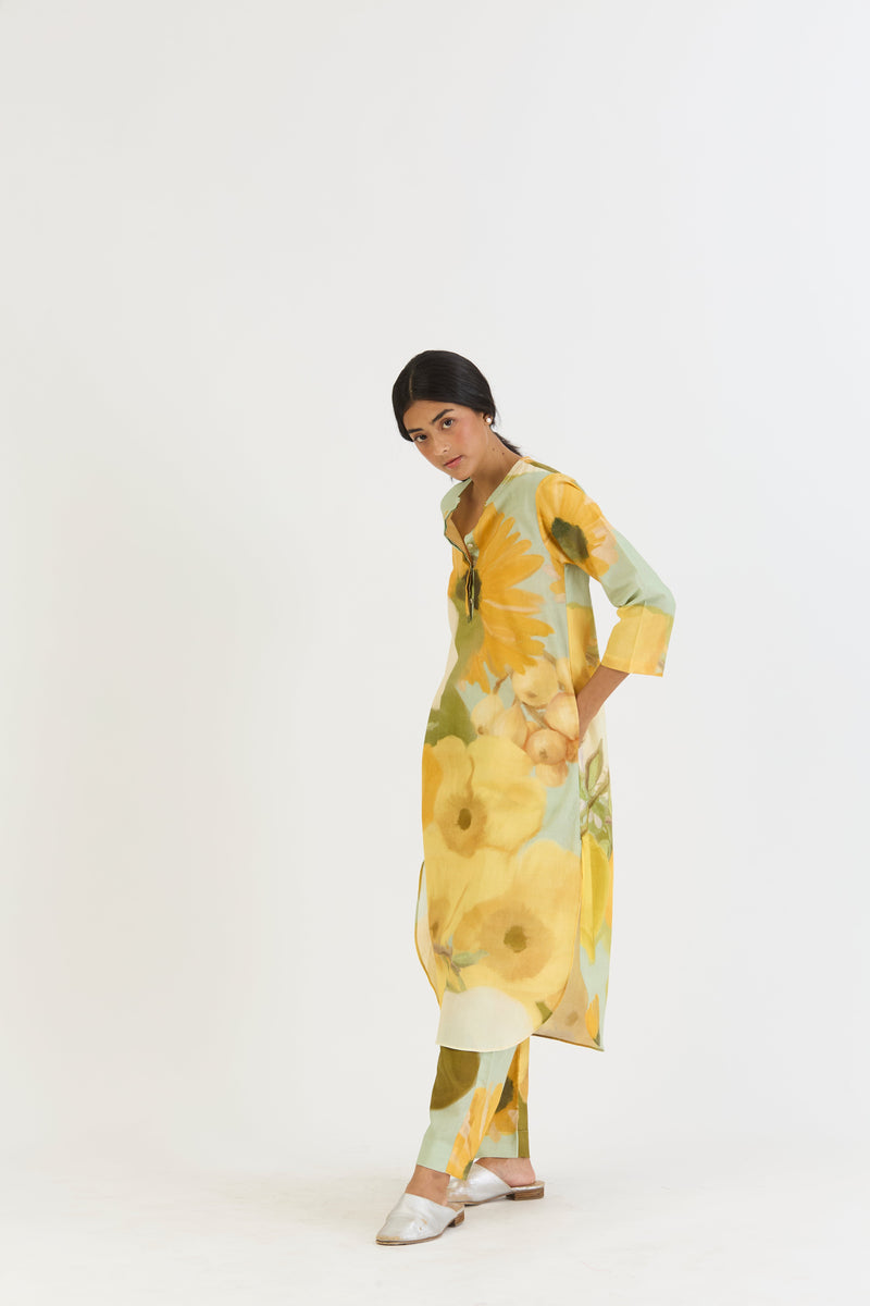 LEMONADE LONG KURTA SET cotton by Yam in yellow color for women Worldwide