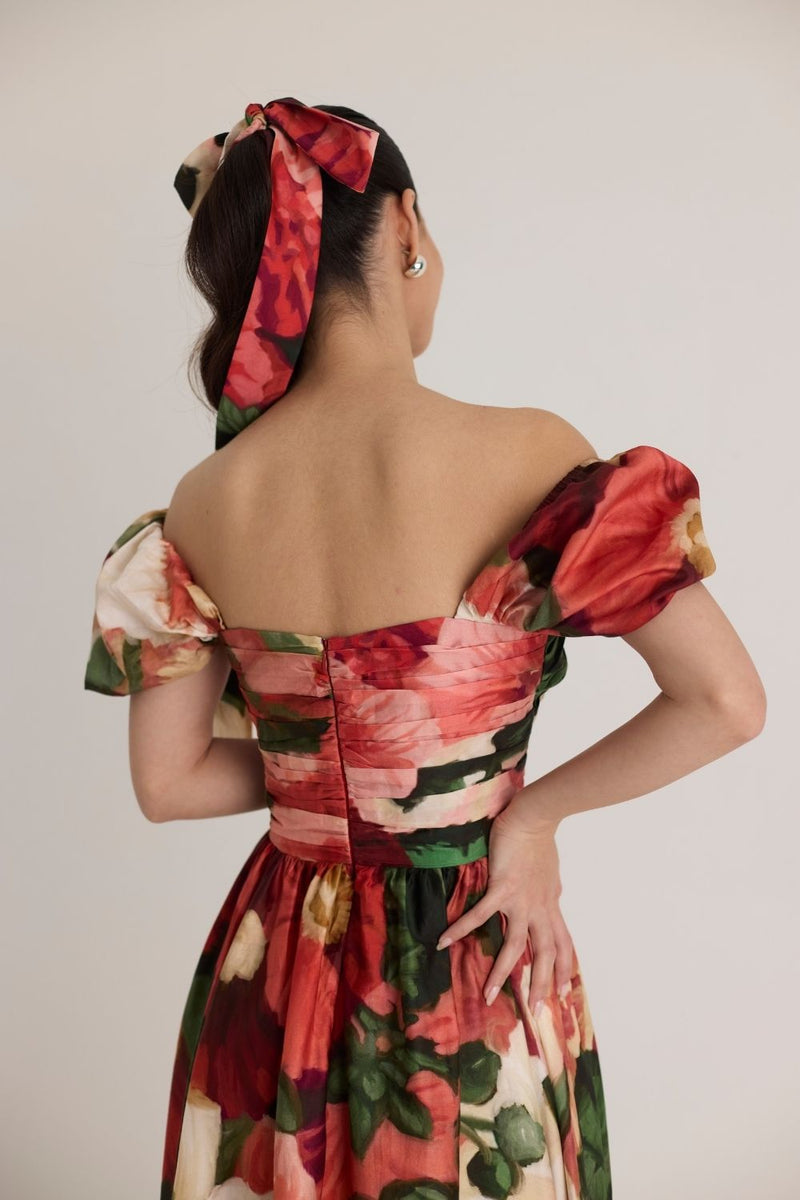 SCARLETT PUFF SLEEVE DRESS satin by Yam in multi color for women Worldwide