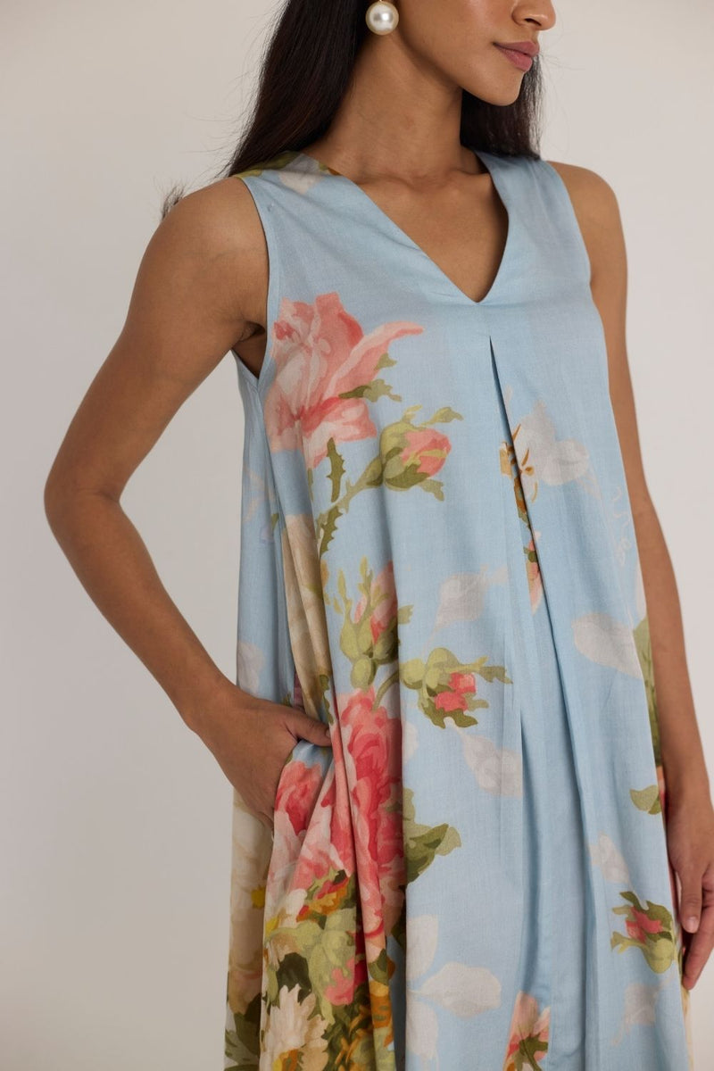 TAFFY V NECK DRESS satin by Yam in blue color for Worldwide