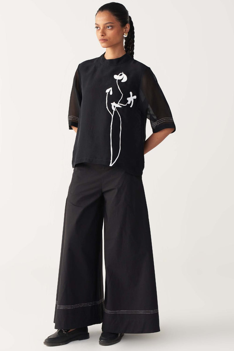 POPPY TOP CO-ORD-BLACK organza by THREE in black color for women Worldwide