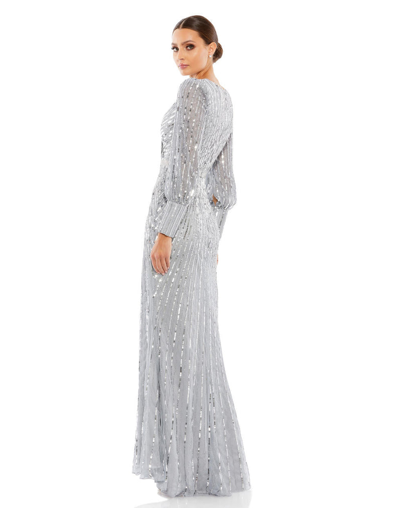 MD-5501 Long Gown-Grey by Mac Duggal in grey color for women Worldwide