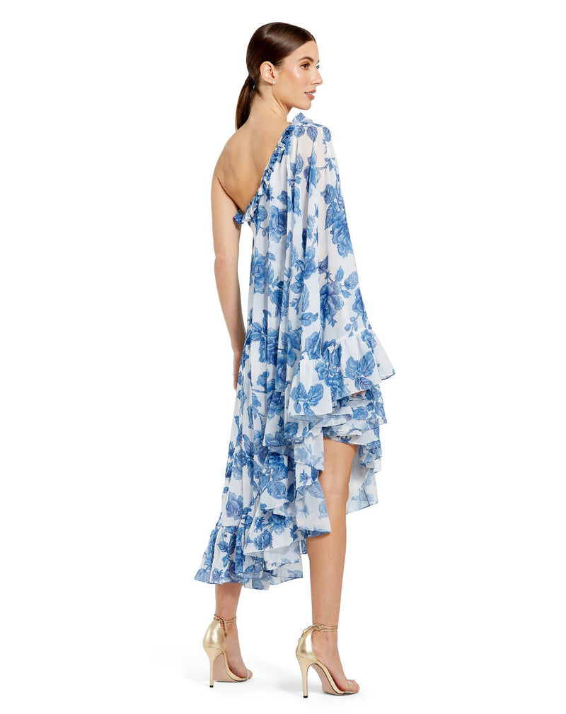 MD-55073 One Shoulder Printed Dress-Blue chiffon by Mac Duggal in blue color for women Worldwide