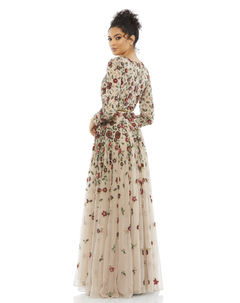 MD-5533 Flared Gown-Peach by Mac Duggal in peach color for women Worldwide